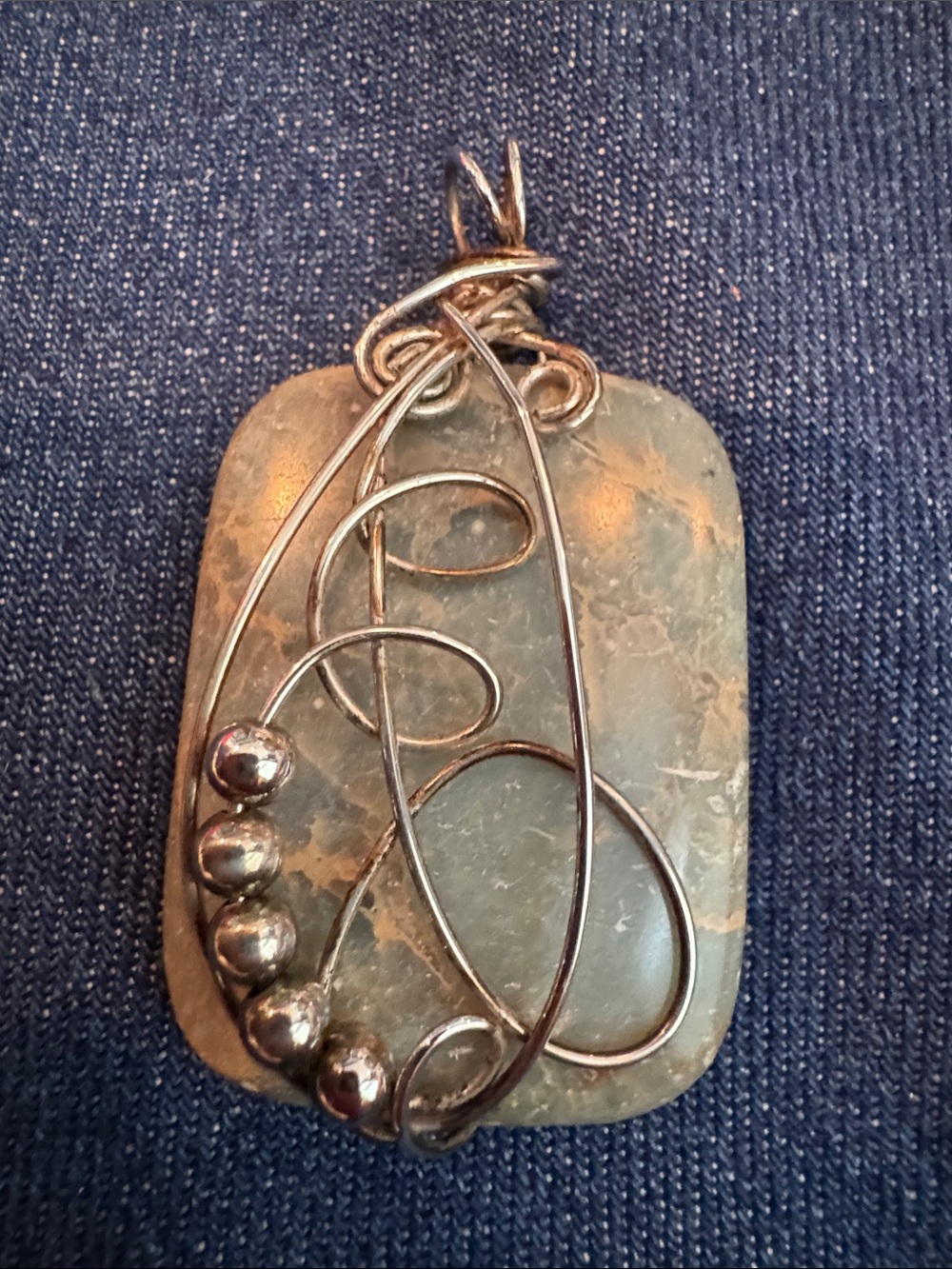 Handmade Green Stone Wire-Wrapped Pendant Necklace